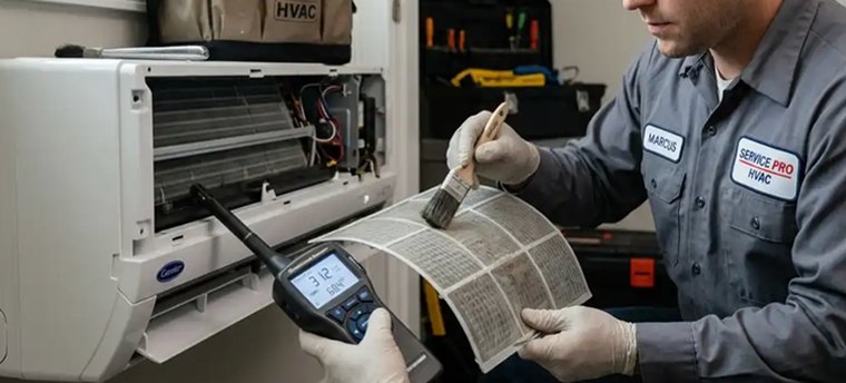 HVAC technician on a service call